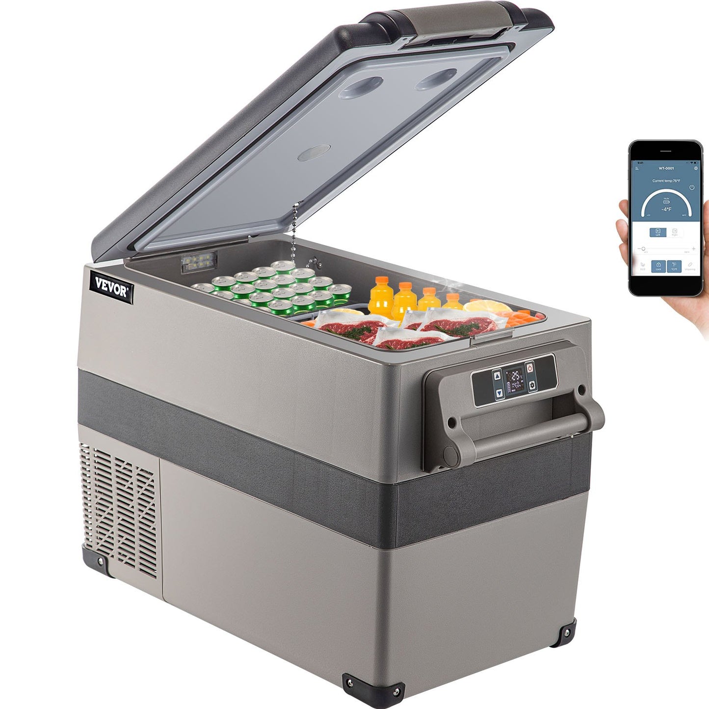 Portable 45L Car Refrigerator Cooler with App Control - 12/24V DC & 110-240V AC, Fast Cooling, Black