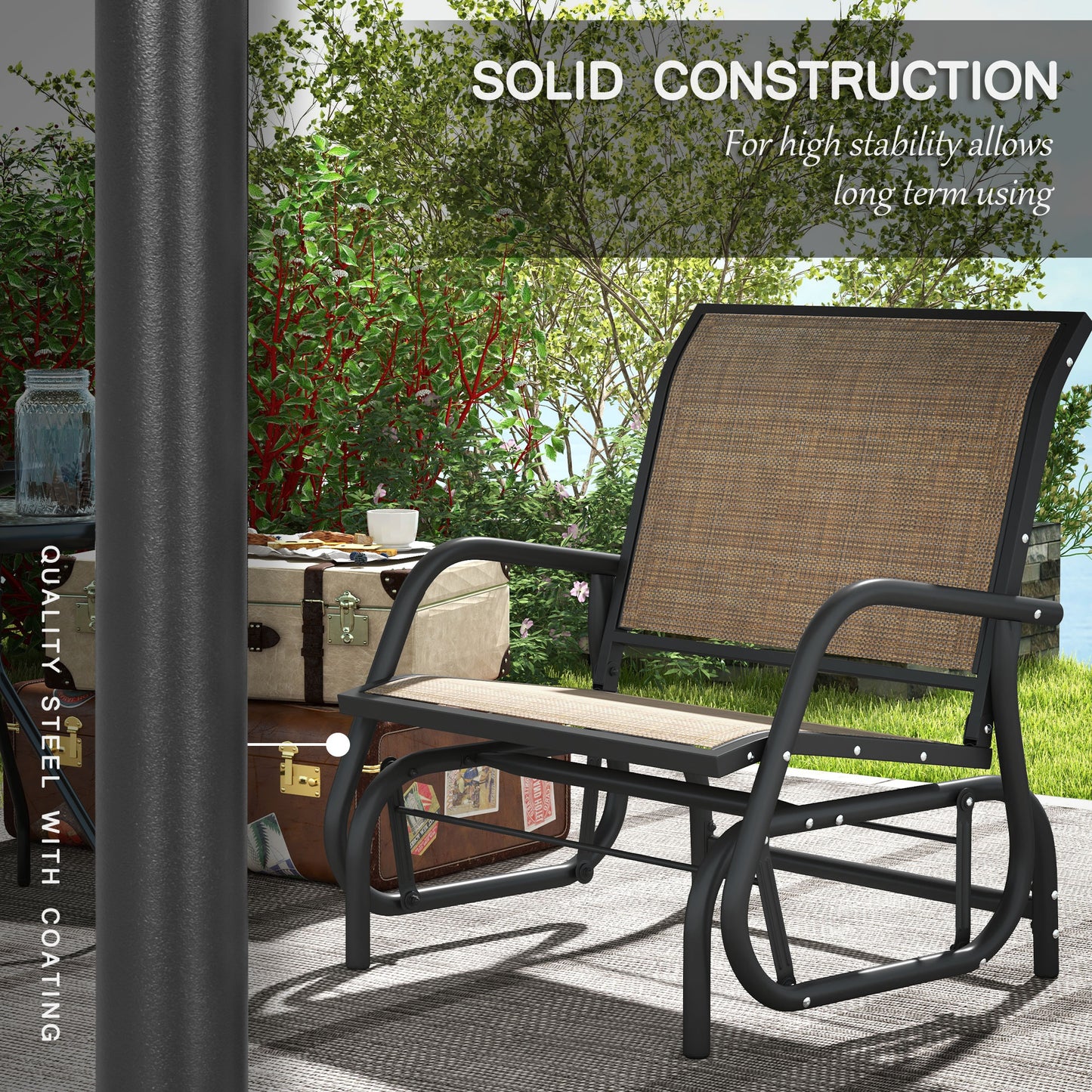 Set of 2 Outdoor Glider Chairs with Curved Armrests - Mixed Brown