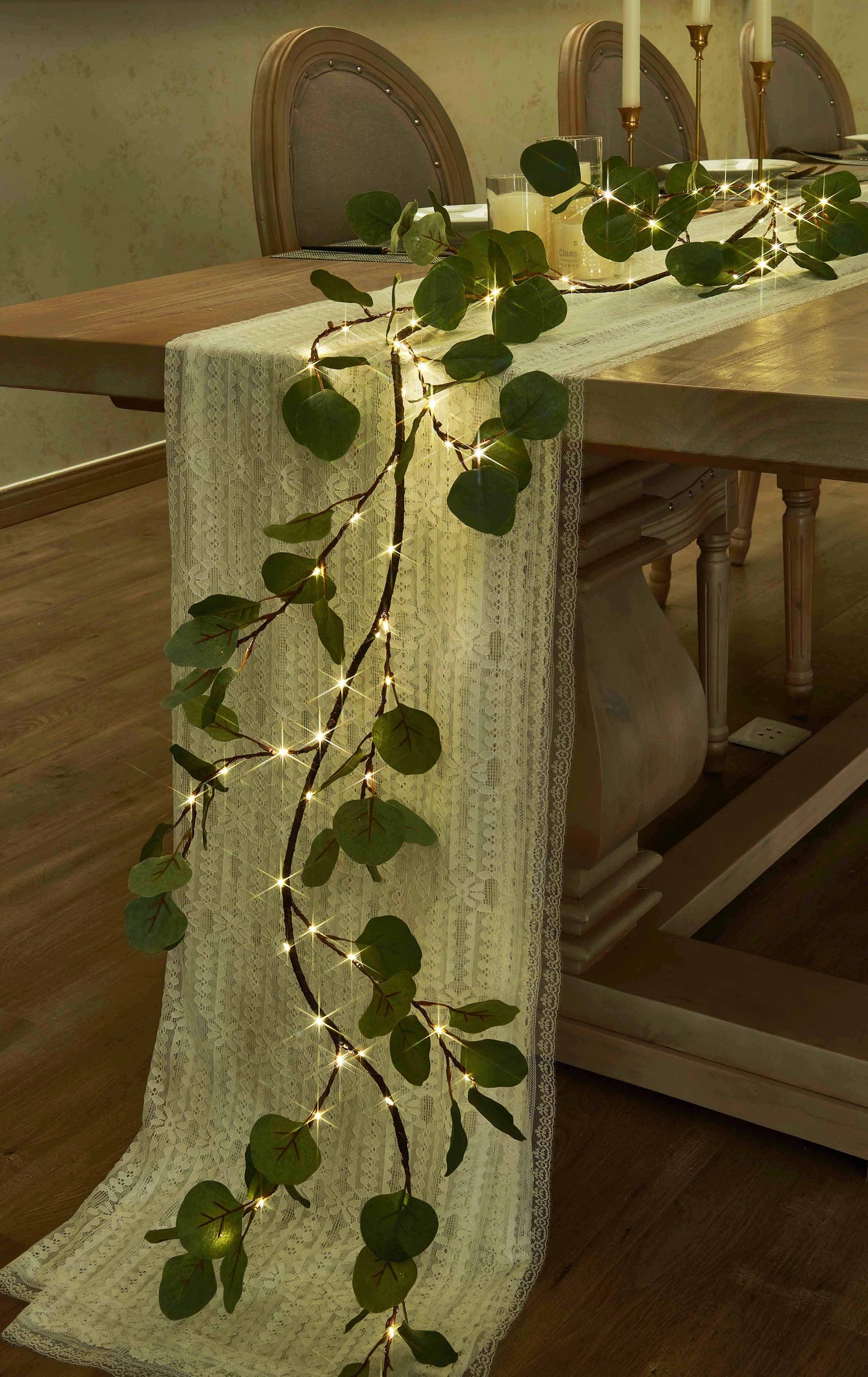 Eucalyptus Leaf Wreath with LED Lights - 72-Inch Decorative Light