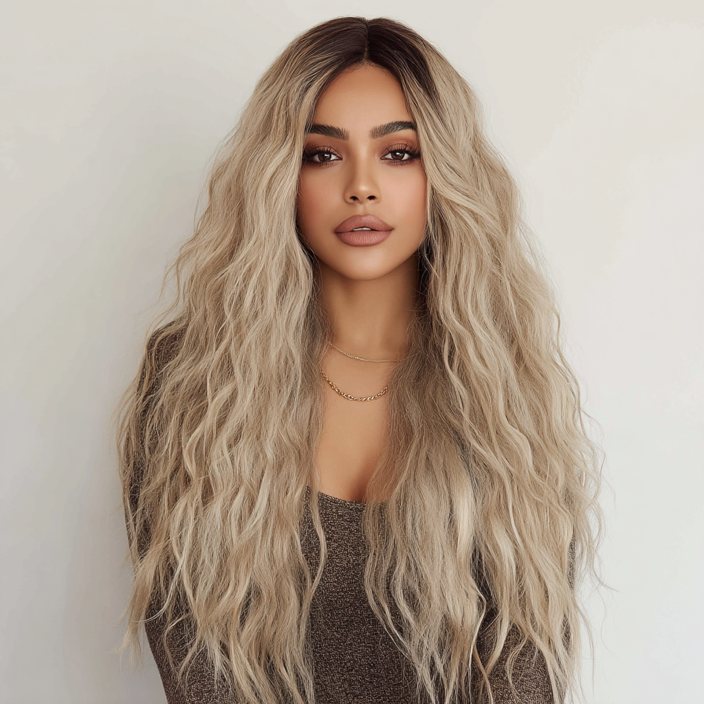 24-Inch Lace Front Wavy Curly Wig - Gray Gradient Synthetic Hair