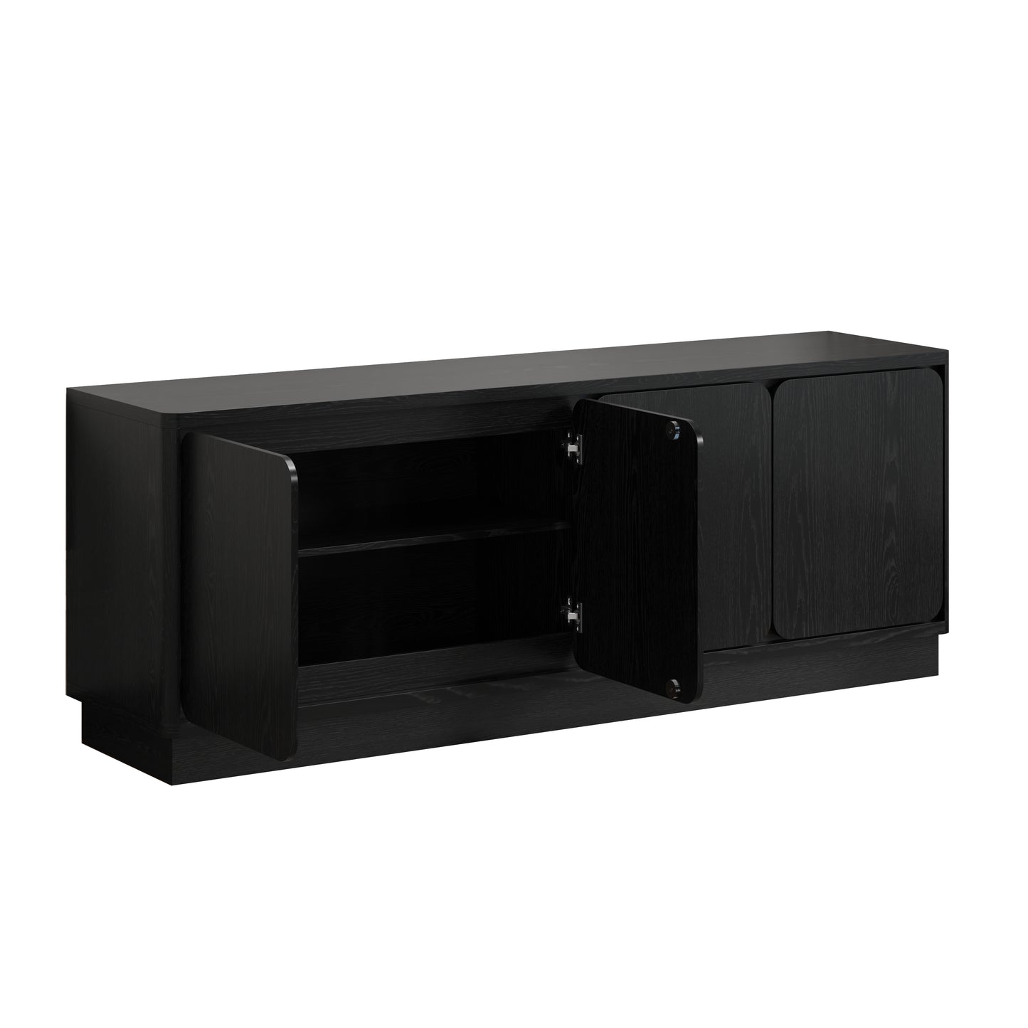 63 Inch Black TV Stand with 4 Storage Doors - Modern Media Console