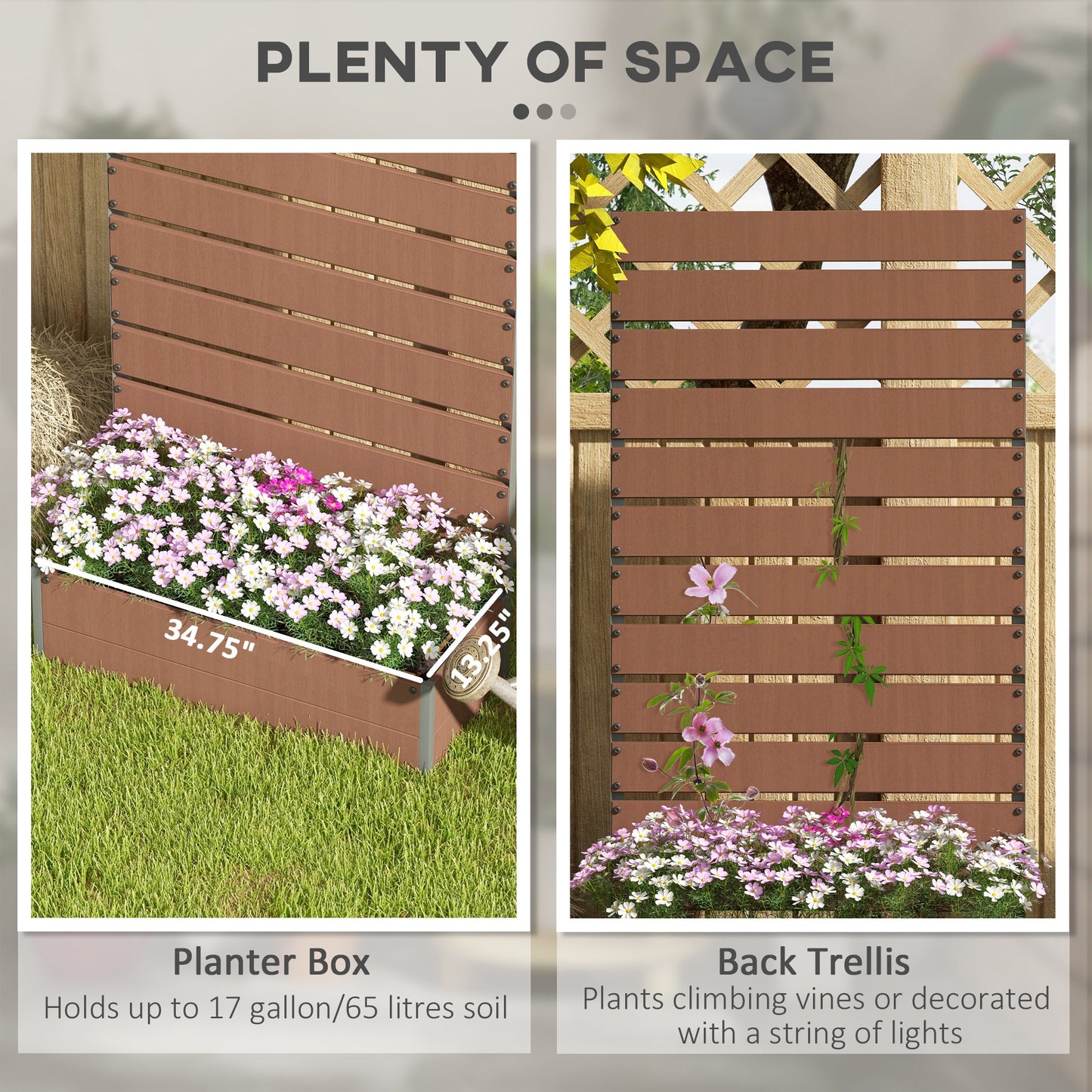 Raised Garden Bed with Trellis for Climbing Plants - Outdoor Planter Box, Light Brown 960x405x175mm