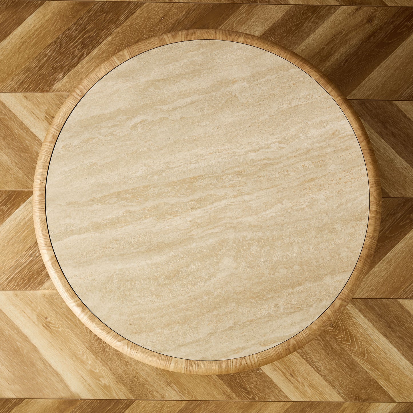 35.43-Inch Round Coffee Table with Sintered Stone Top - Natural