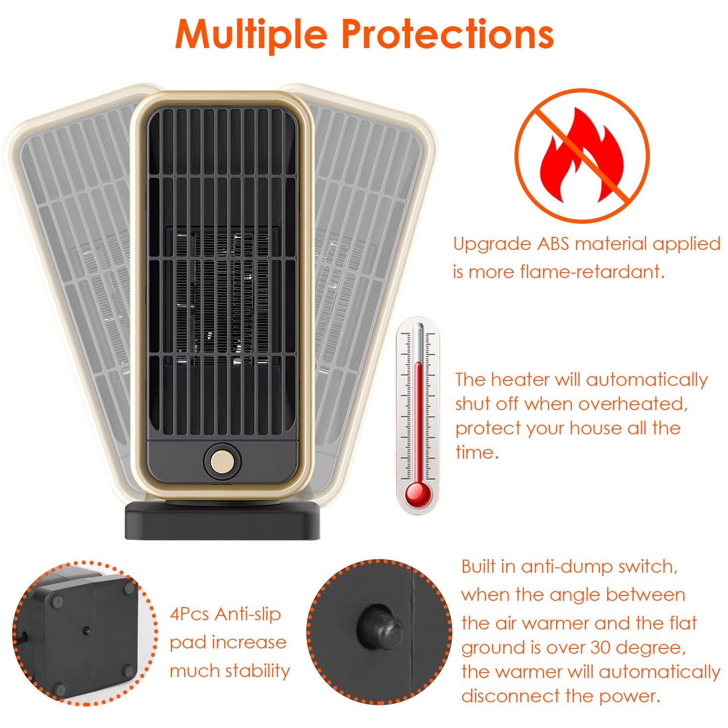 Portable Electric Space Heater 500W with Overheat & Tip-Over Safety - Fast Heating for Home & Office
