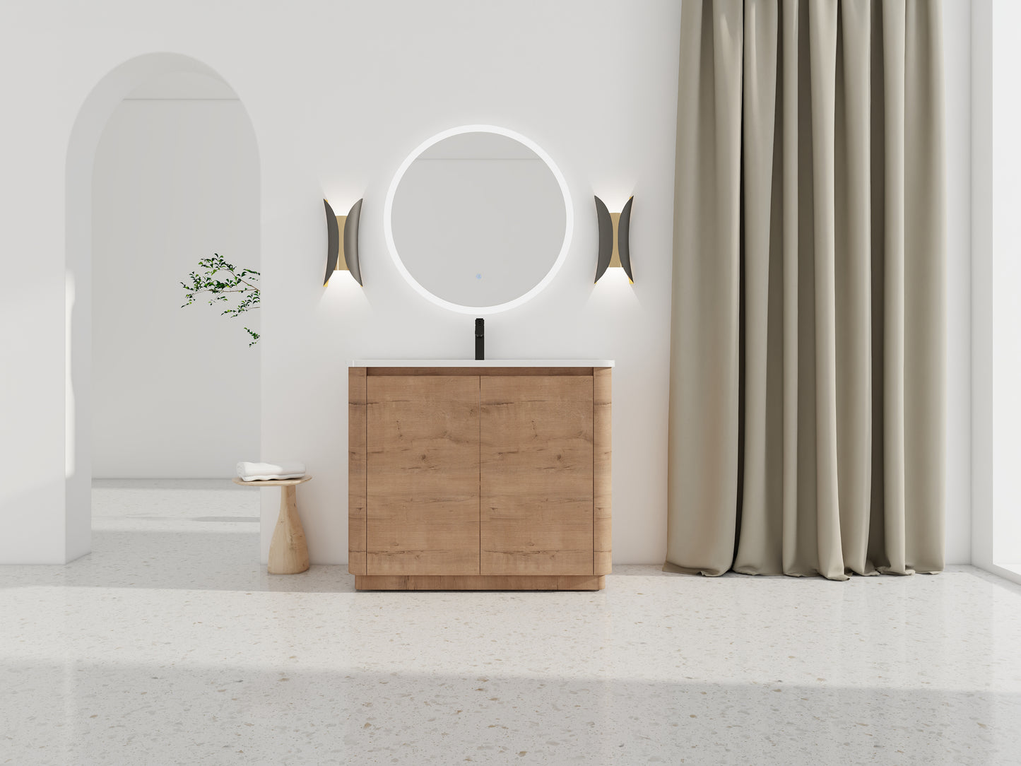 40'' Freestanding Bathroom Vanity With White Ceramic Sink &