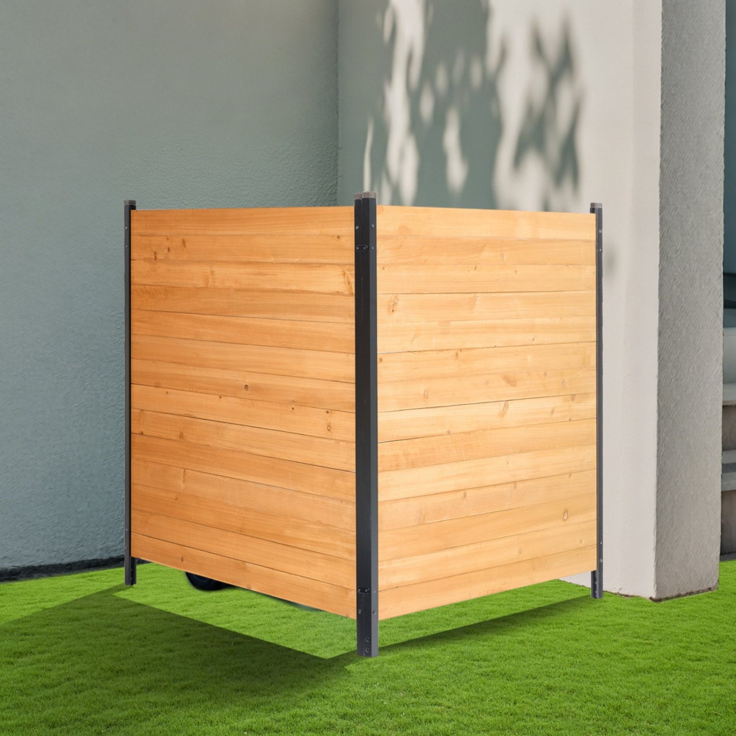 Wooden Privacy Fence 2 Panels - Natural Solid Wood Garden & Air Conditioner Cover 38' W x 42' L