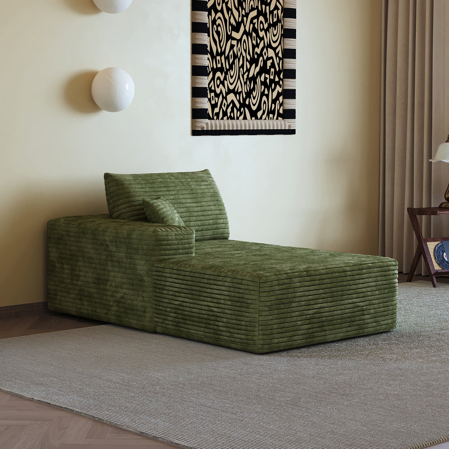 Left Sleeper Chair - Green Plush Corduroy Sofa