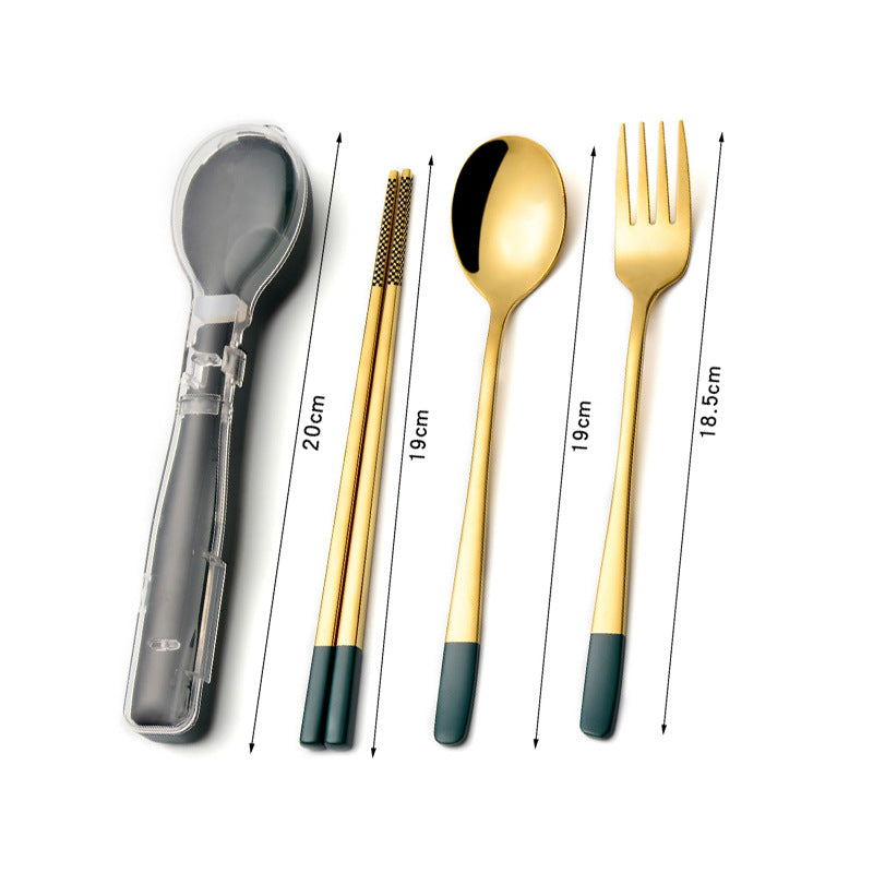 Stainless Steel Portable Dinnerware Set - Camping Spoon Fork Chopsticks