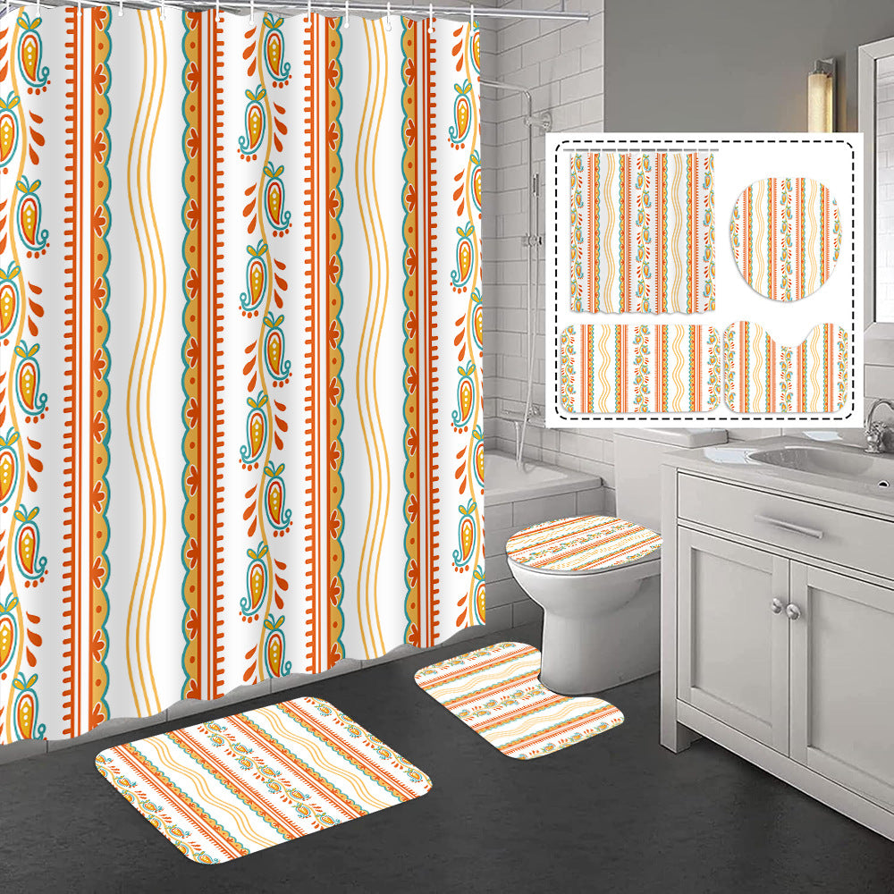 Bathroom Shower Curtain and Floor Mat Set - Polyester, Anti-slip, Modern Style