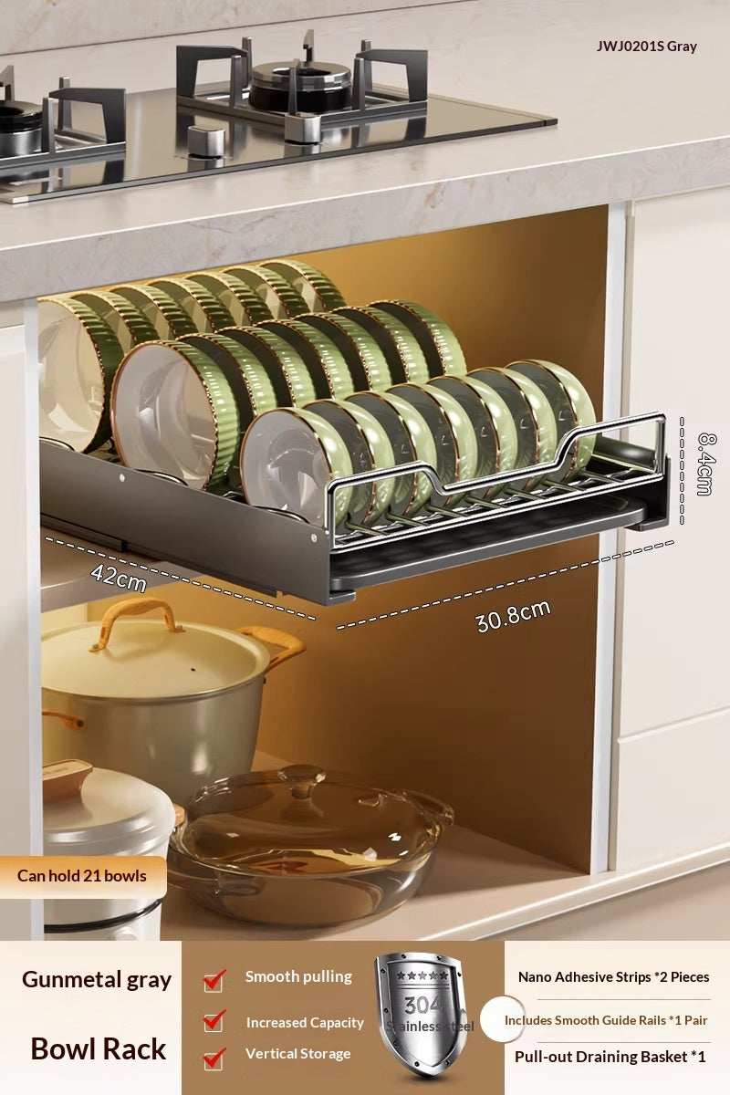 Stainless Steel Kitchen Drawer Pull-Out Dish Rack Storage Organizer