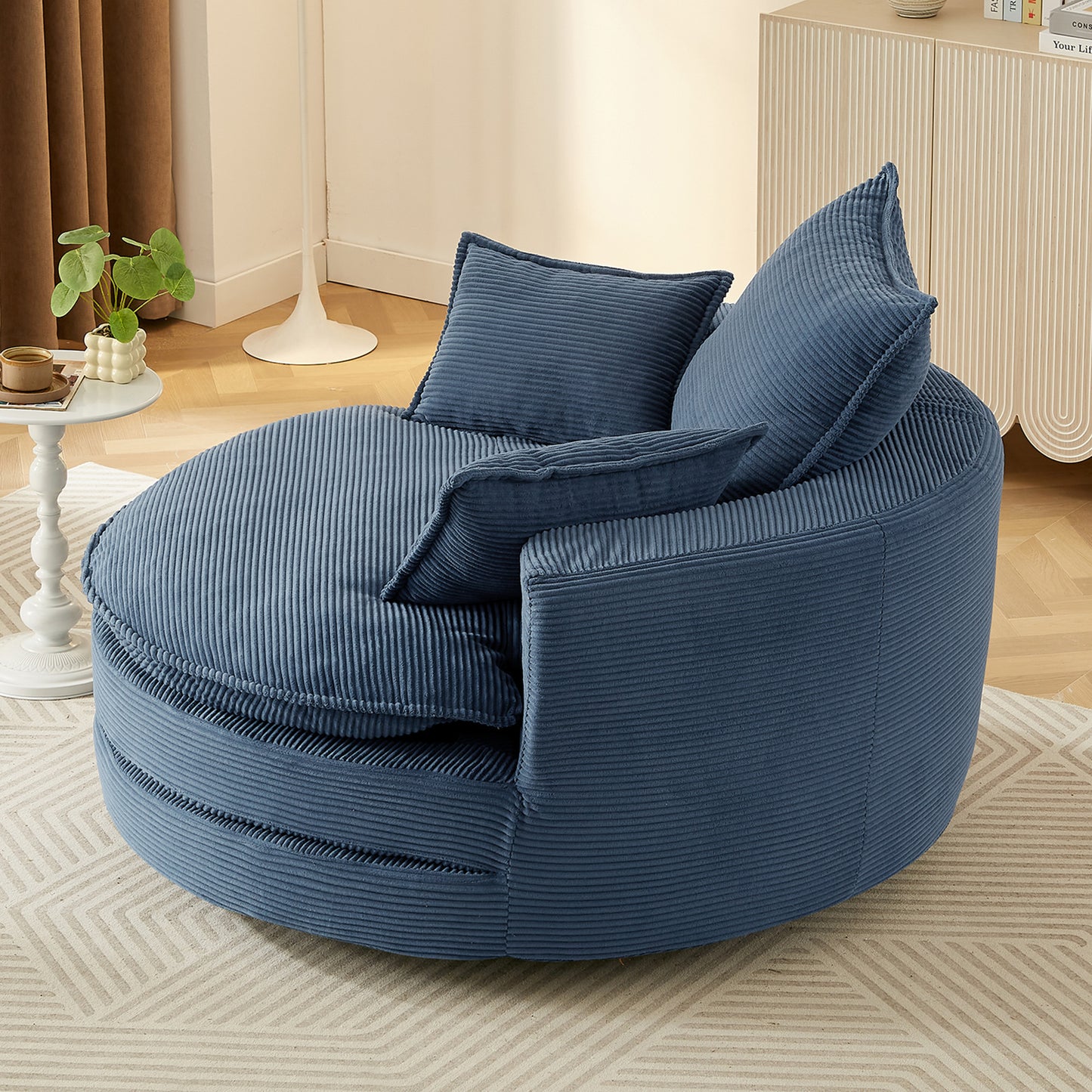360° Swivel Accent Chair with Dual-Layer Cushion - Blue