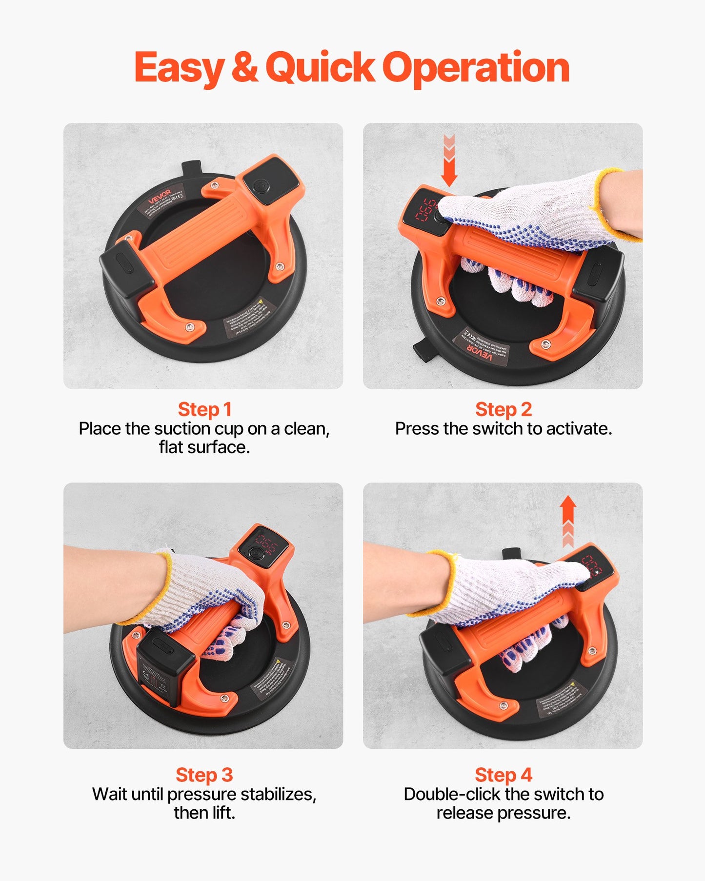 8-Inch Electric Vacuum Glass Lifter with Digital Display for Tile & Stone Lifting