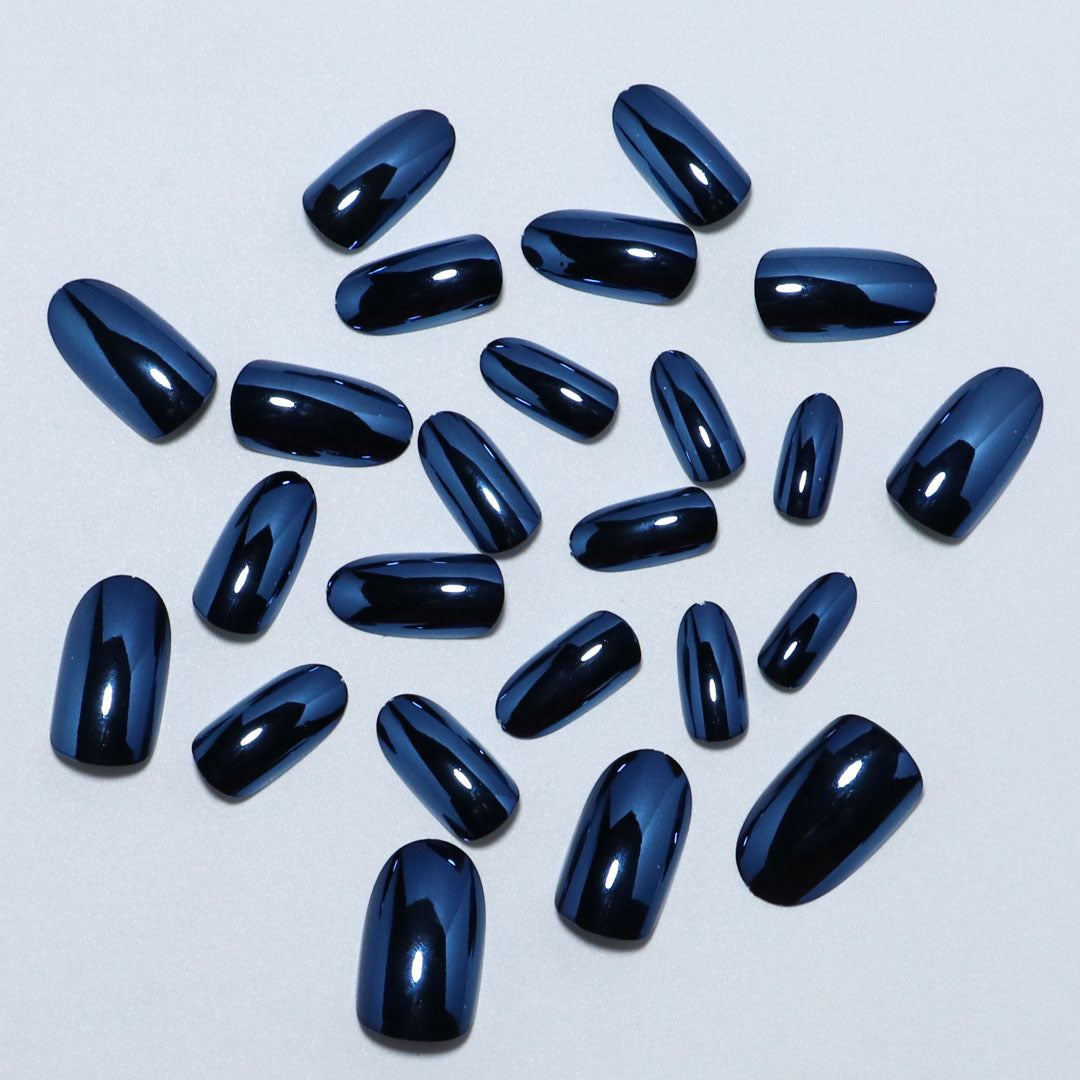 Blue Fake Nail Set with Starry Sky Pattern - Removable & Wearable, 24 Pieces