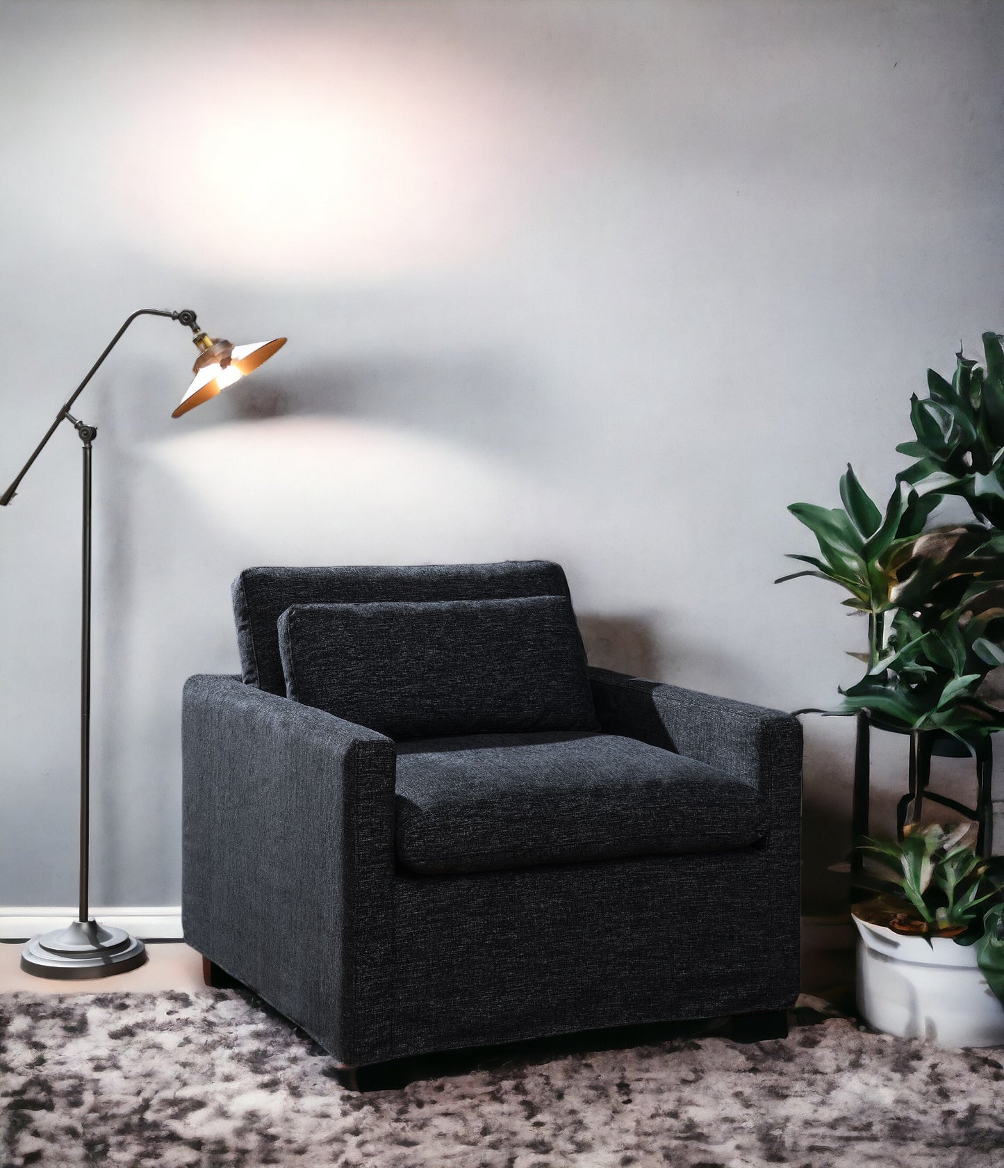 Dark Gray Fabric Swivel Chair with Toss Pillow - Naveen