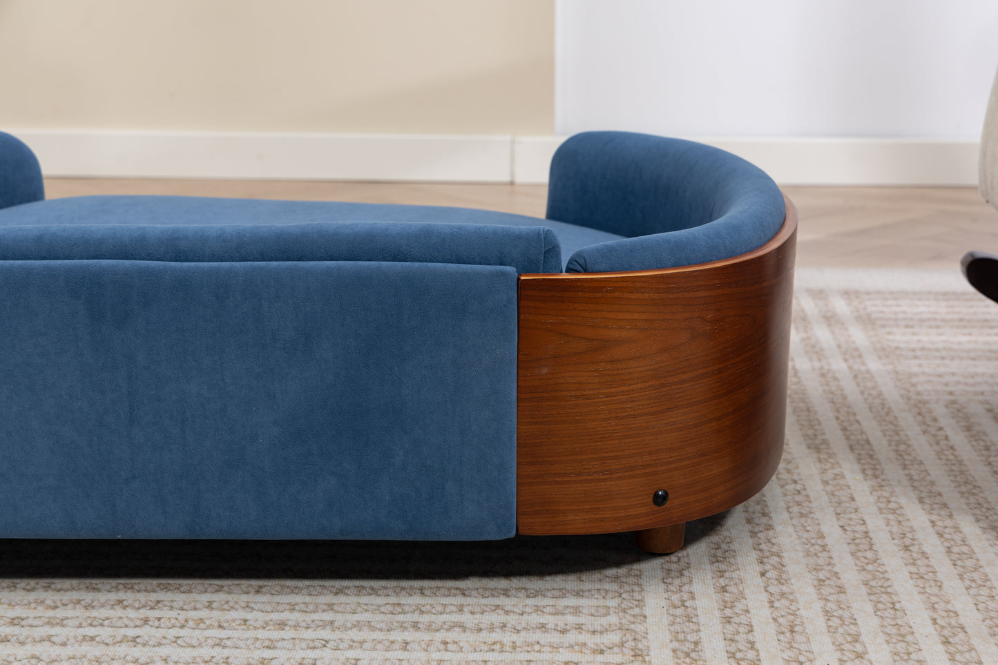 Large Scandinavian Style Elevated Dog Bed with Velvet Cushion and Solid Wood Legs