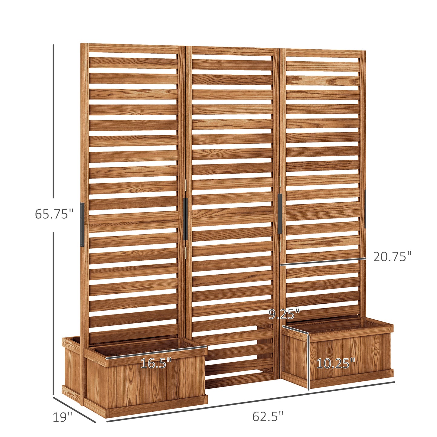 Wooden Garden Trellis with 4 Planter Boxes - Natural 62.5 x 19 x 66 Inches