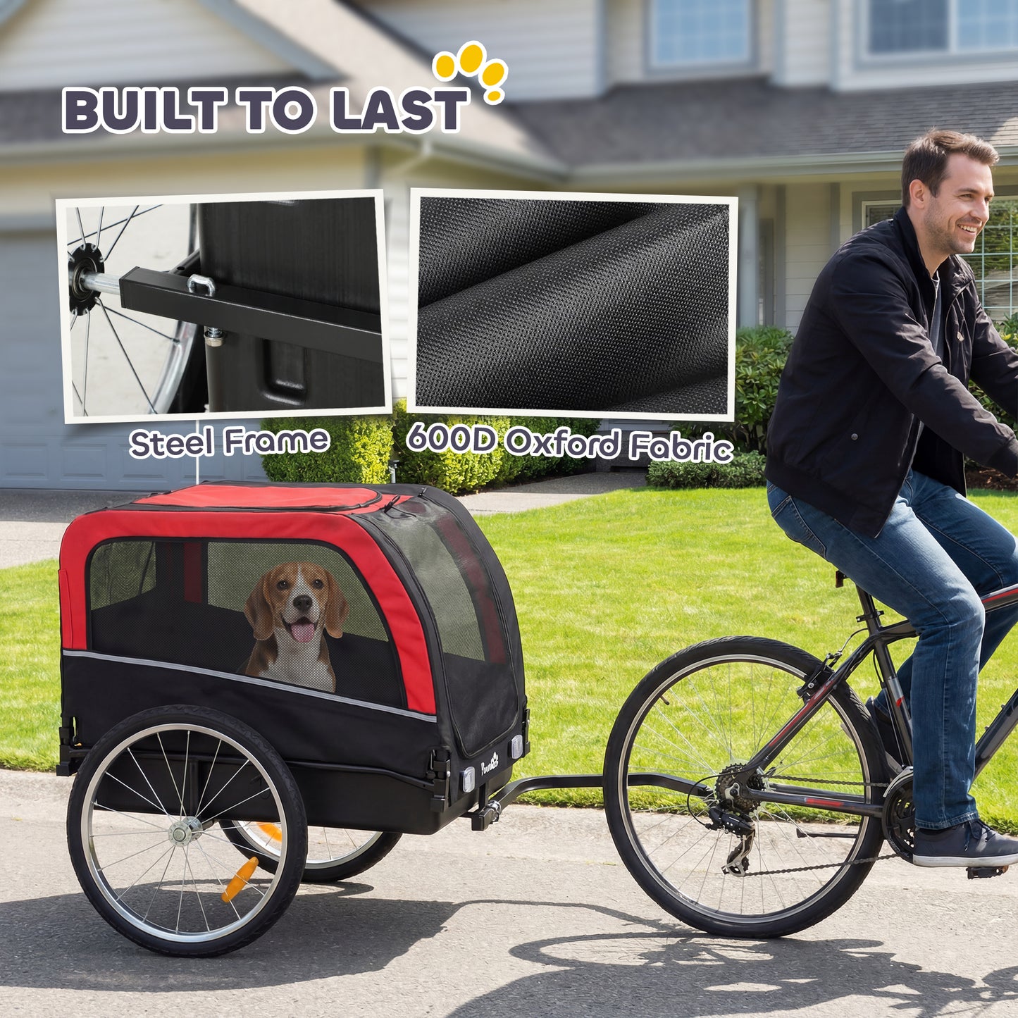 Dog Bike Trailer with 20-Inch Air Tires, Quick-Release Wheels & Safety Flag
