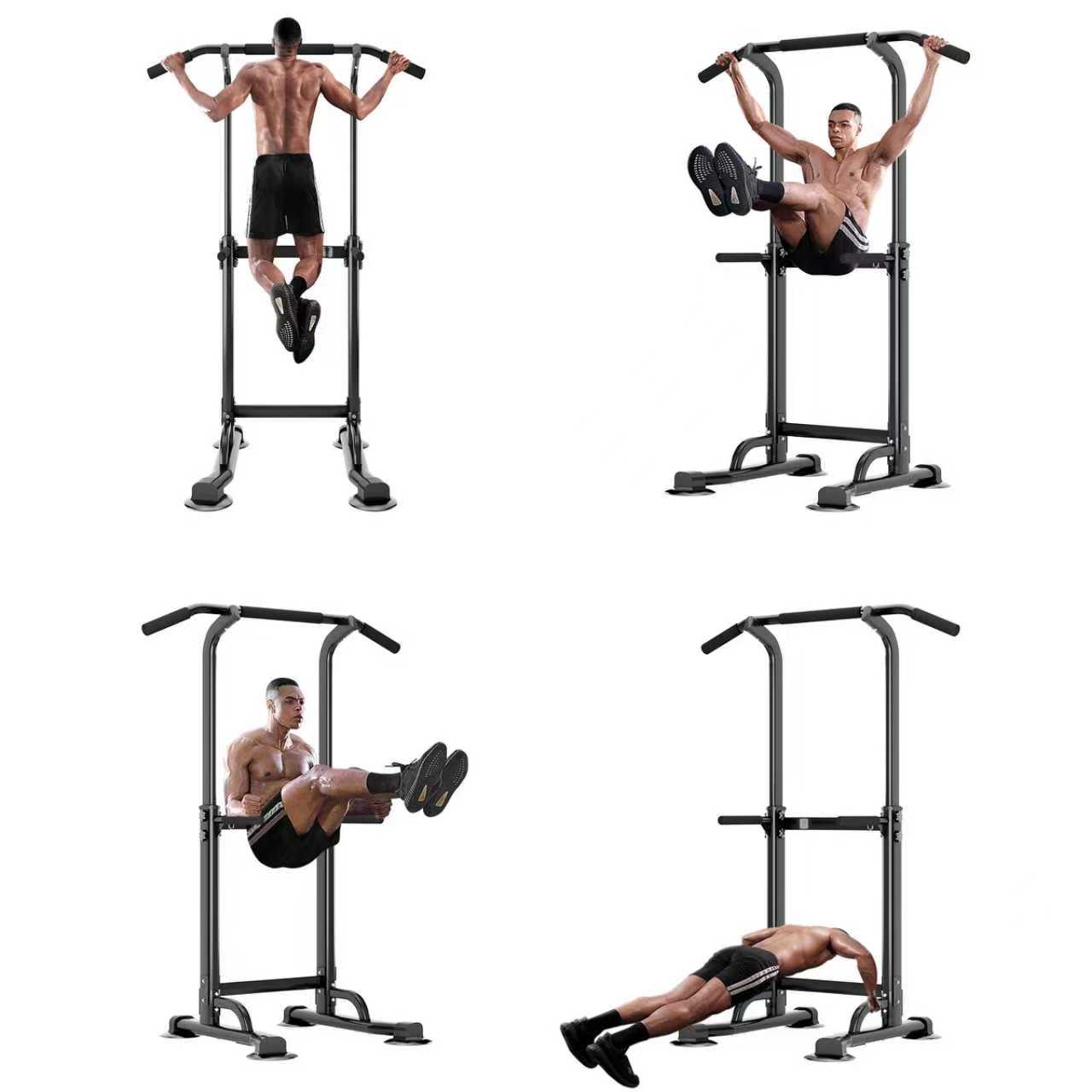 Adjustable Power Tower Pull Up Bar & Dip Station for Home Gym - Black