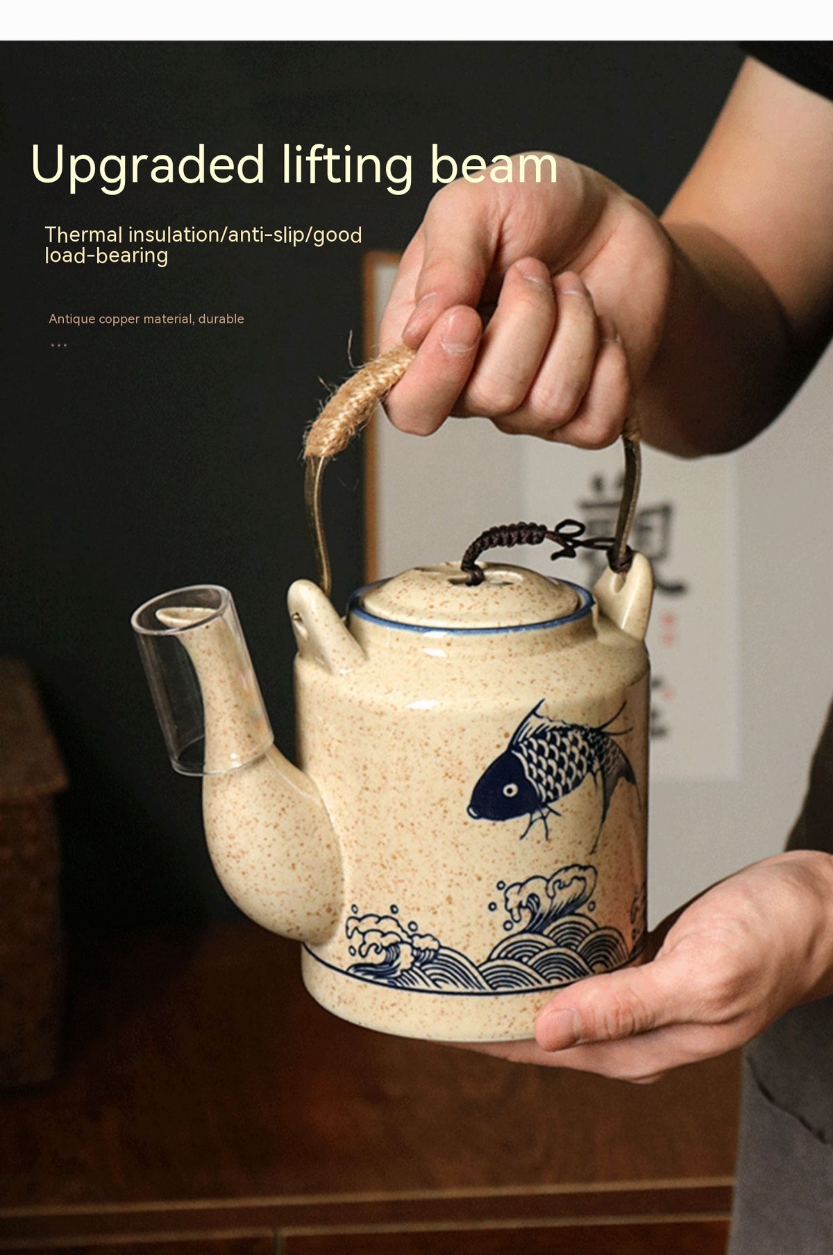 Large Ceramic Tea Pot Set - Retro Japanese Style Glacier Pattern
