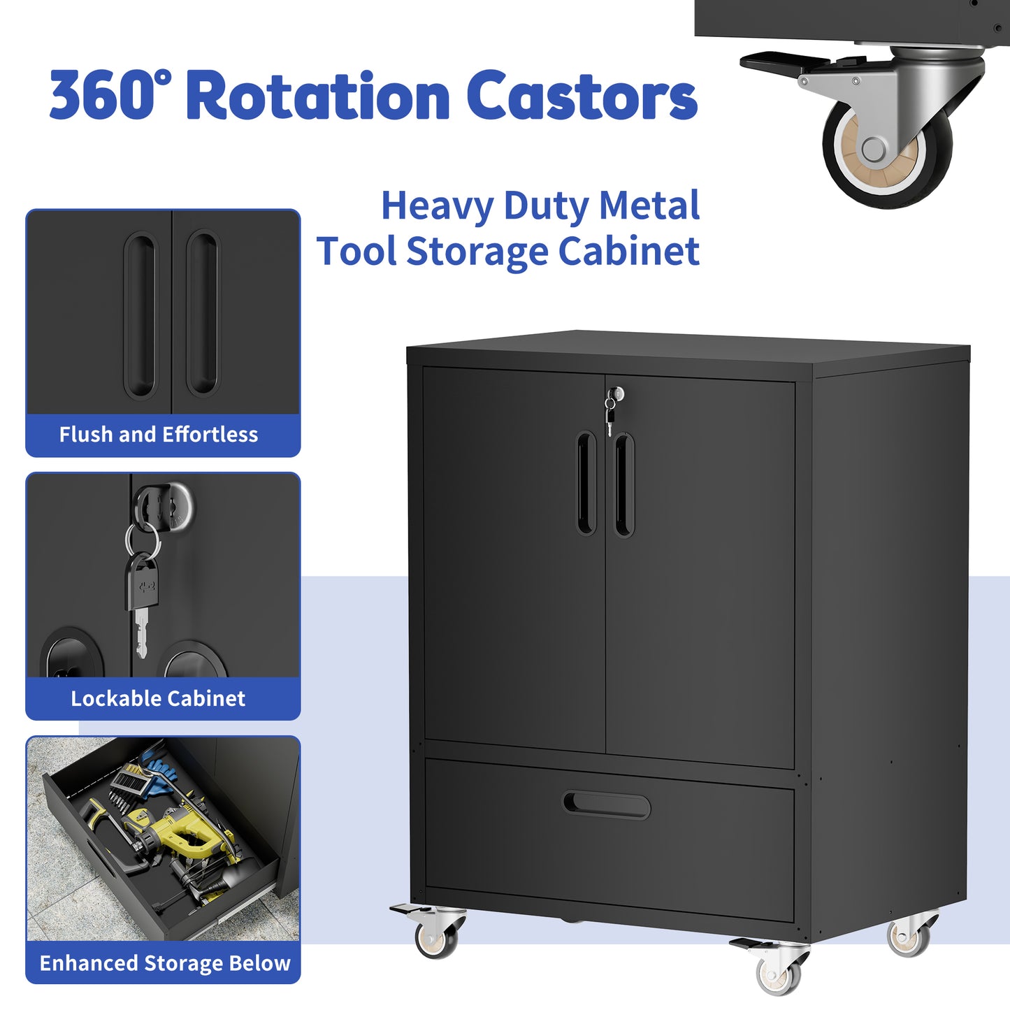 Tool Cart With Wheels, 40 H X 30 W 20 D, Mobile Cabinet Lockable
