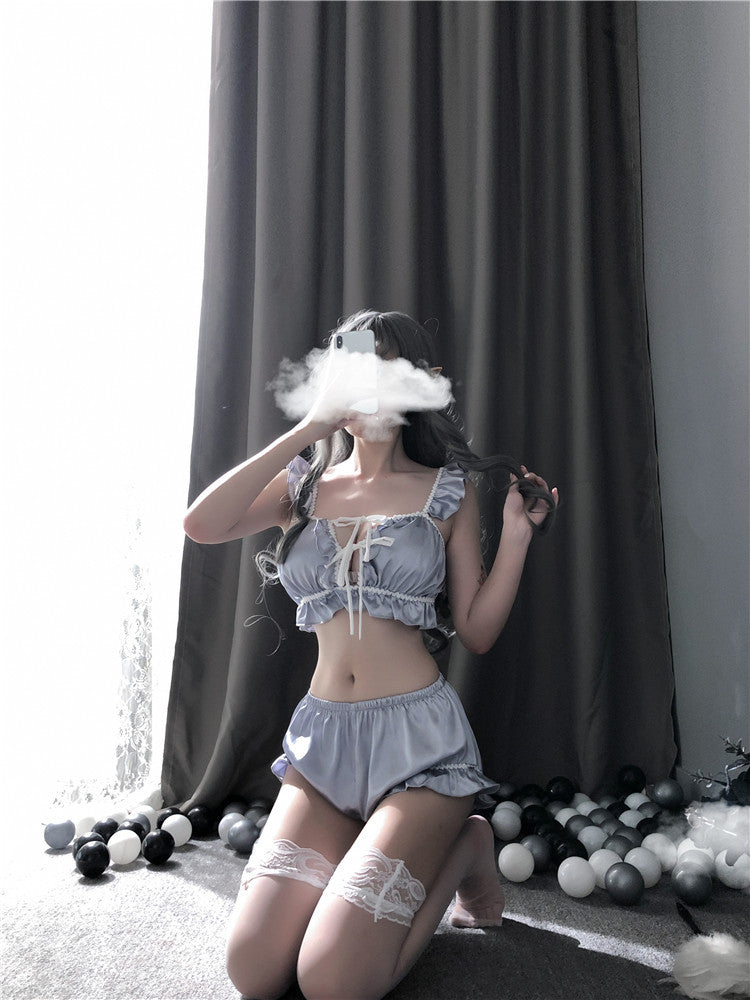 Women's Backless Role-Playing Lingerie Set - Grey Blue, One Size