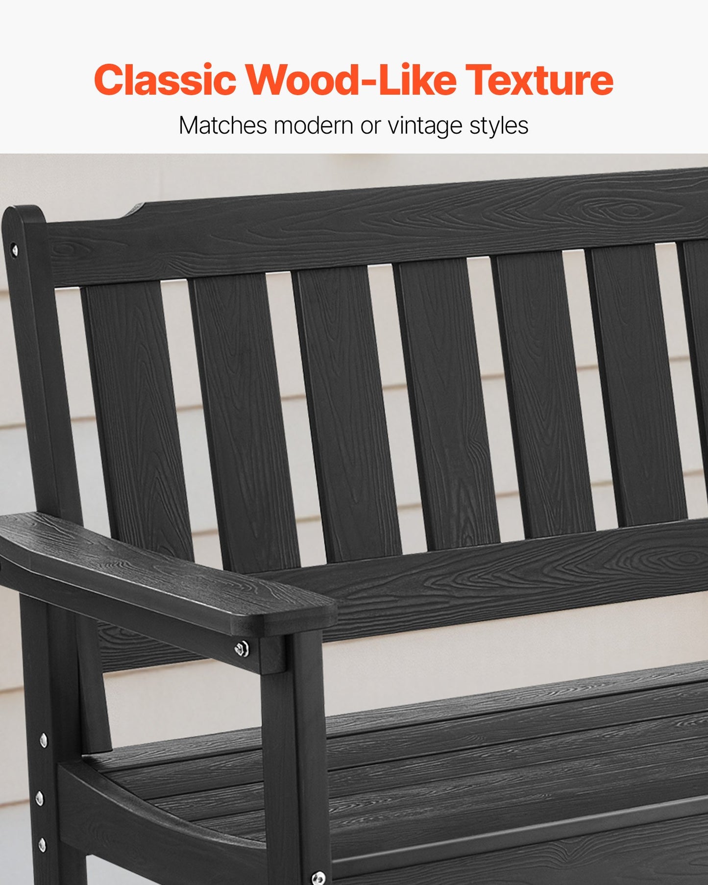 Weatherproof Outdoor Garden Bench 50.5 Inch Black Plastic Patio Seating