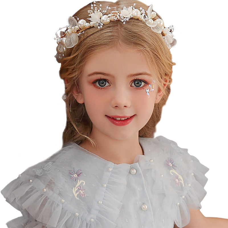 Children's Wreath Head Ornament - Flower Headband for Kids, Pearl & Rhinestone Design