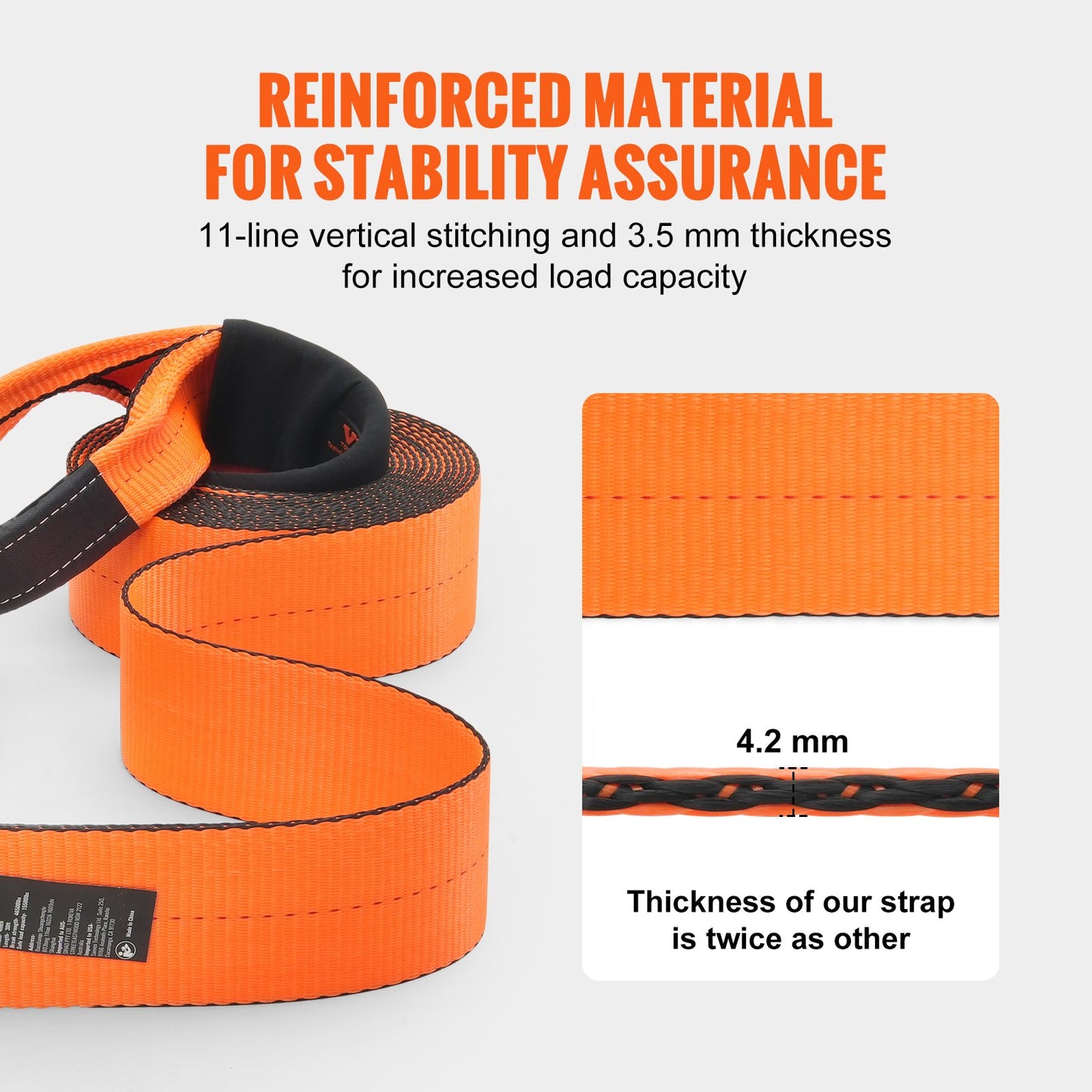 Heavy Duty Tow Strap 4" x 30' 46,500 lbs Capacity Off-Road Recovery Strap