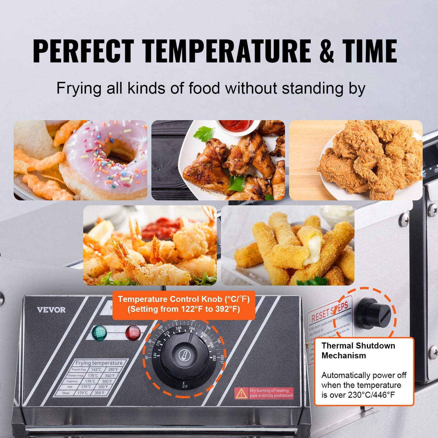 Commercial Electric Deep Fryer with Dual 10.6 Qt Tanks, Adjustable Temperature