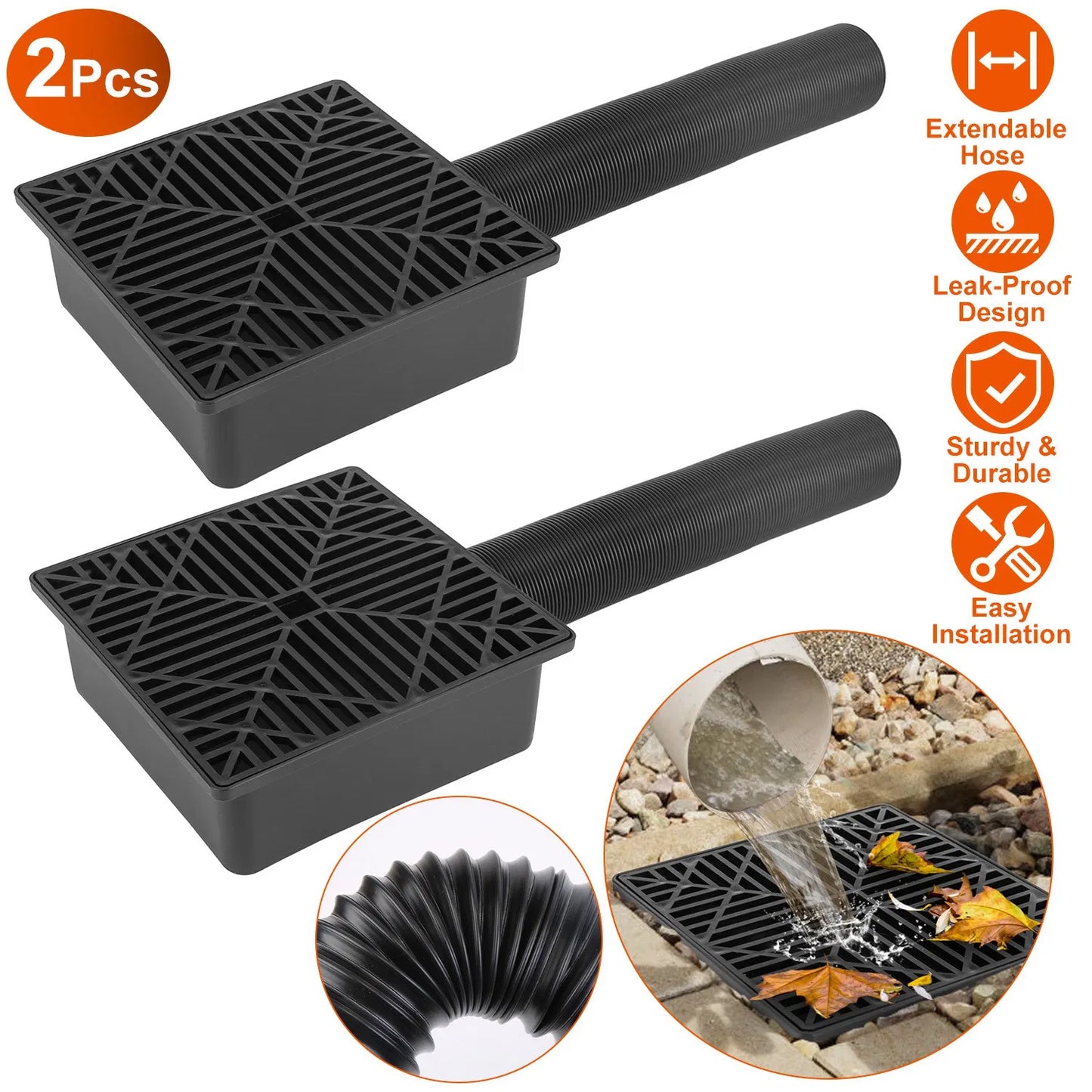 Flexible Extendable Gutter Downspout Extension Kit for House Foundation Protection - Black