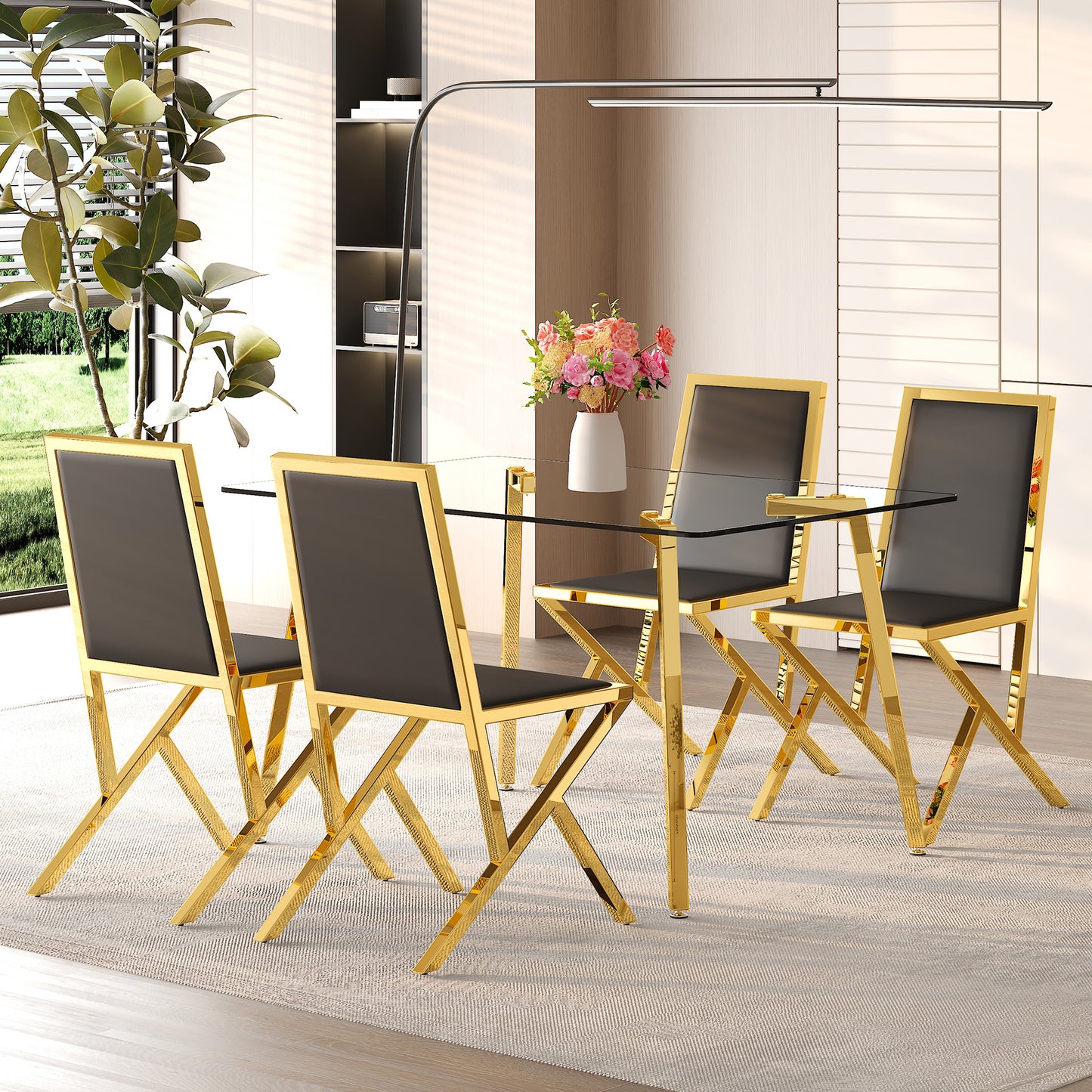 Table And Chair Set.51 X 31.5-inch Tempered Glass Dining Table,
