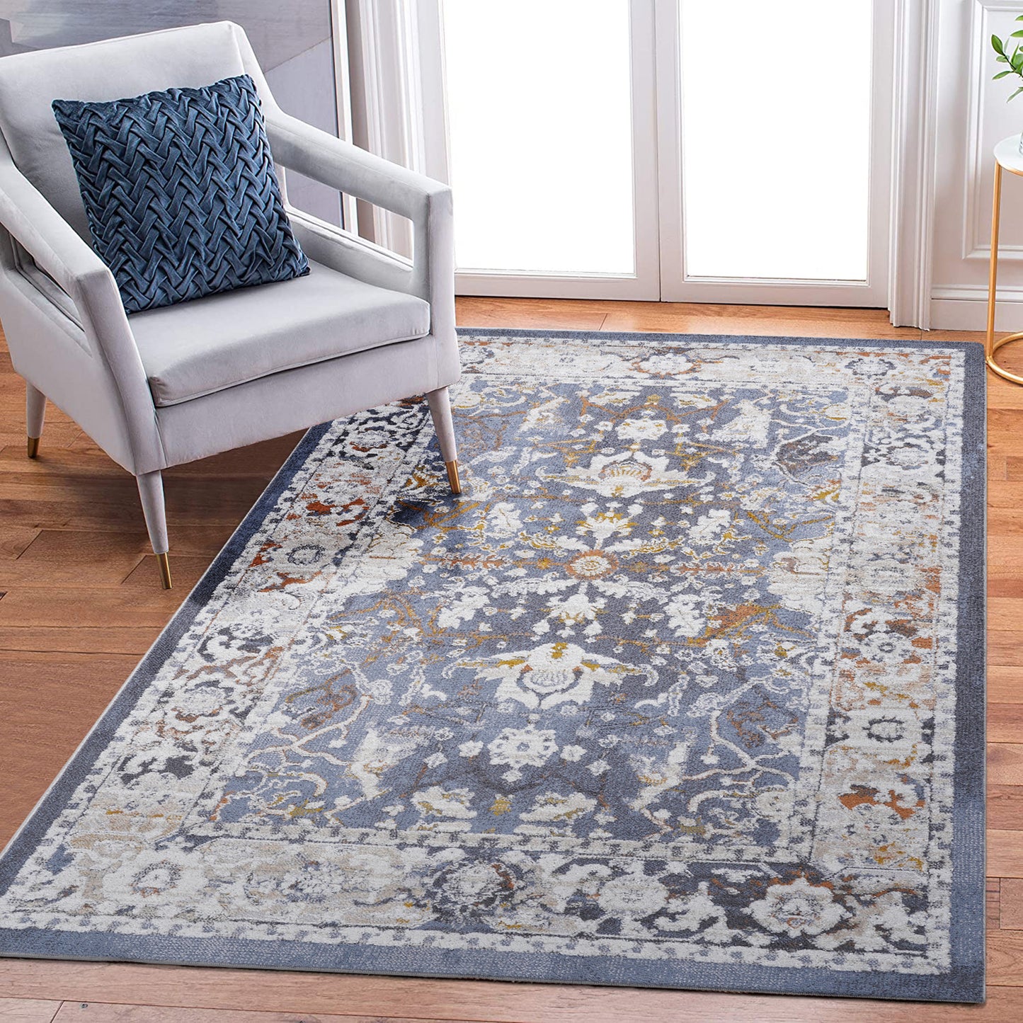 PAYAS 5X7 Blue Traditional Area Rug