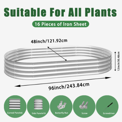 8x4ft Raised Garden Bed Kit - Galvanized Metal Planter for Outdoor Vegetables Flowers Herbs - Heavy Duty Rust-Resistant, Easy Assembly