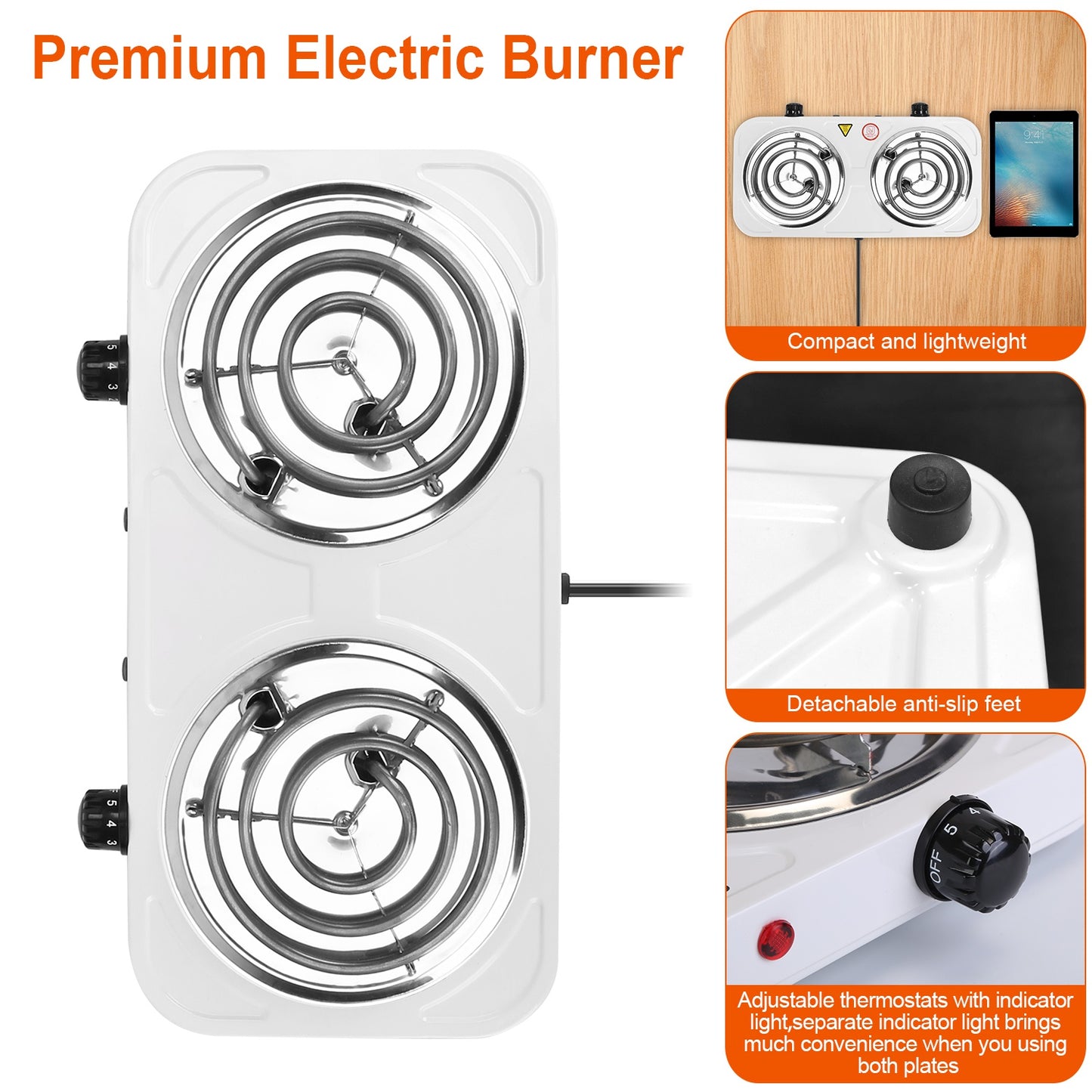 2000W Electric Double Burner Hot Plate - Portable Cooking Stove