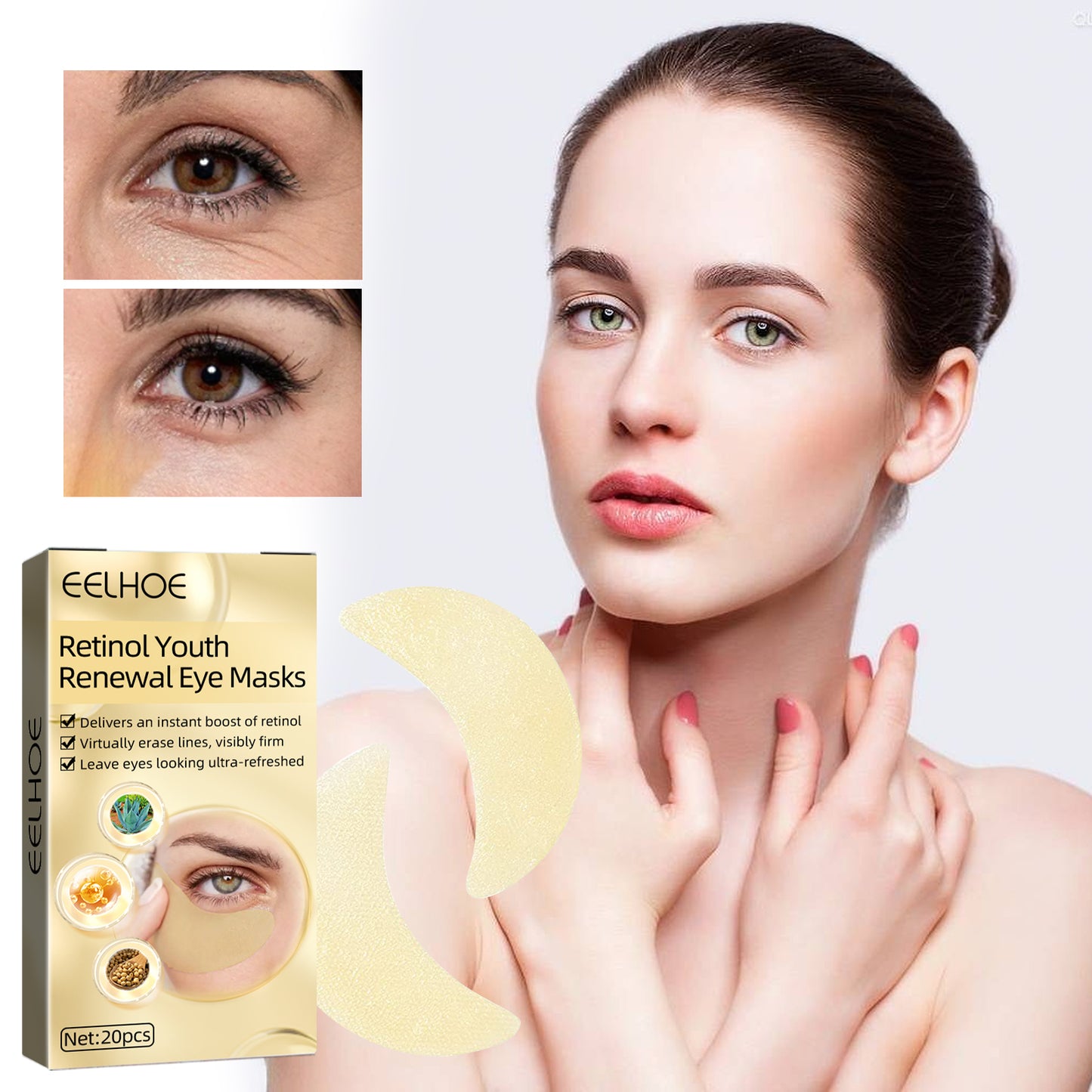 Retinol Eye Mask for Dark Circles and Fine Lines - 20 Pack