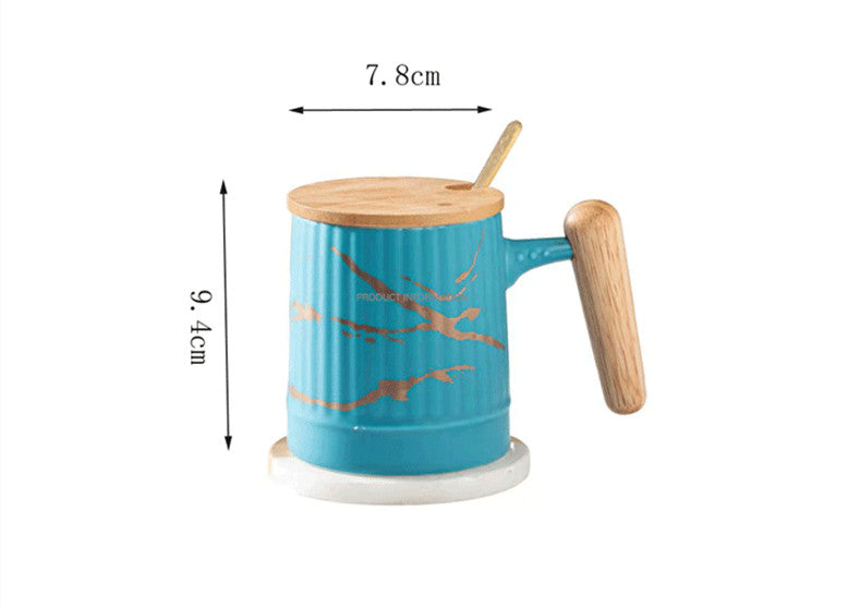 European Style Ceramic Coffee Cup with Lid and Spoon - 400ml