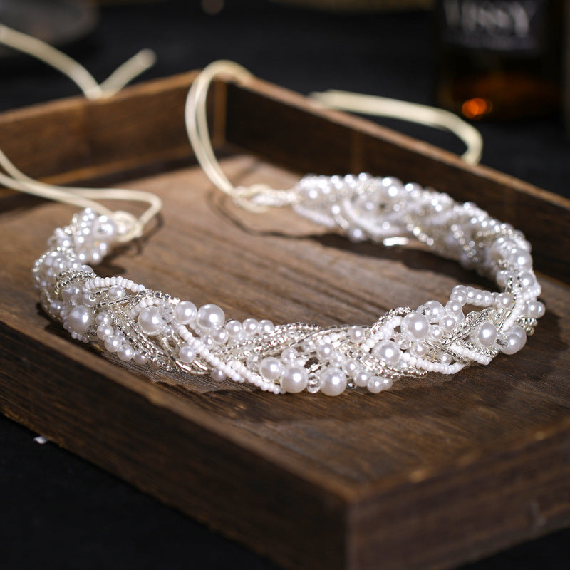 Bridal Headband with Pearls & Rhinestones - White