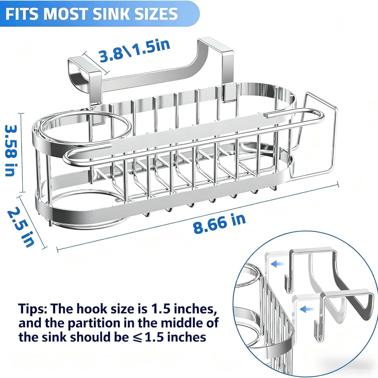 Stainless Steel Kitchen Sink Caddy Organizer with Suction Cups