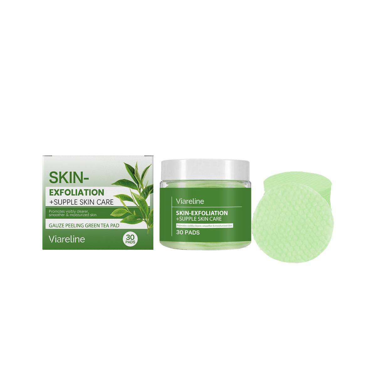 Green Tea Exfoliating Cotton Pads 30-Pack for Face Skin Care