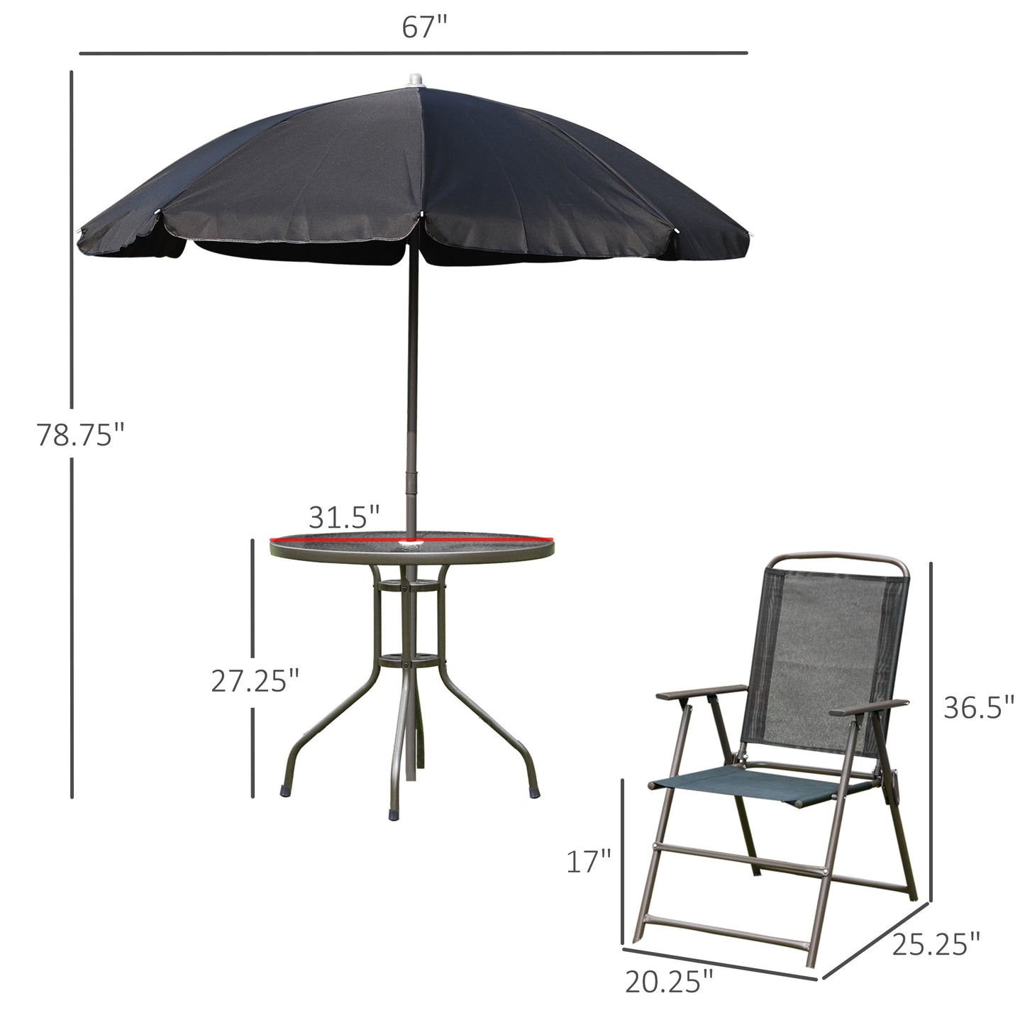 Outdoor Patio Dining Set for 4 with Umbrella & Folding Chairs
