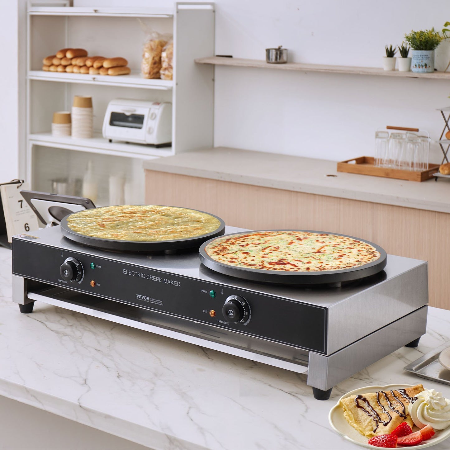 16-Inch Electric Crepe Maker Commercial Double Head 3400W Kitchen Appliance