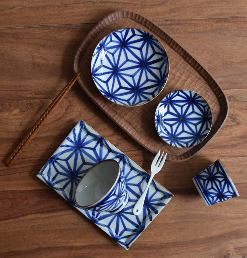 Hemp Leaf Pattern Ceramic Dinner Plate Set - 6 Pcs, 22cm