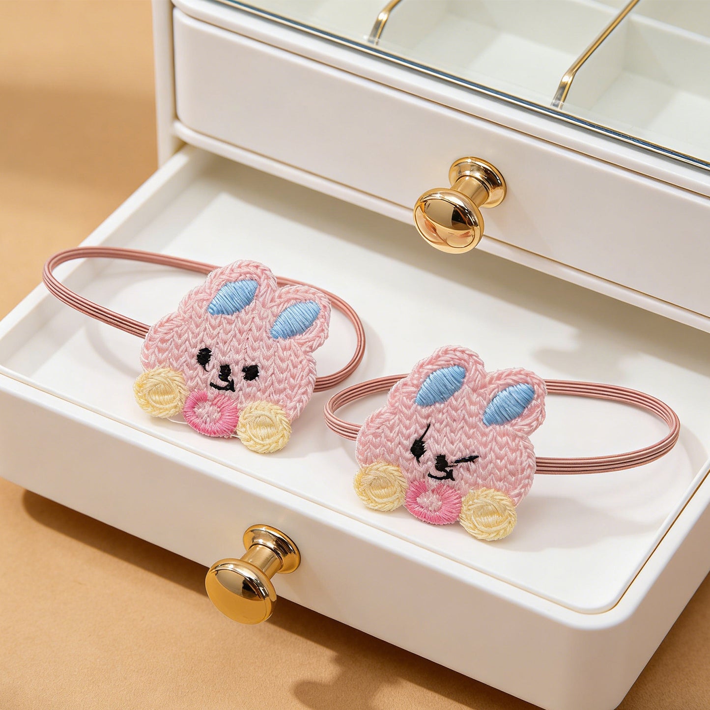 Cute Knit Bunny Hair Tie - Soft Plush Hair Accessory