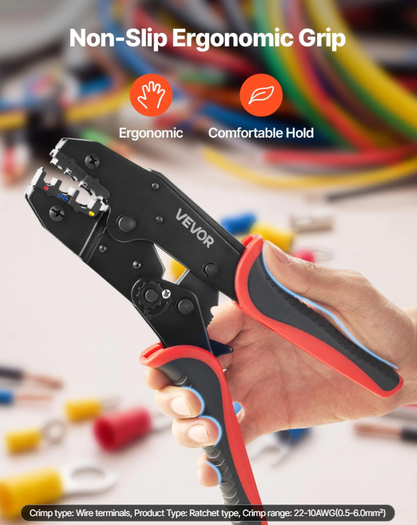 Ratcheting Wire Crimping Tool 22-10 AWG for Electrical Terminals