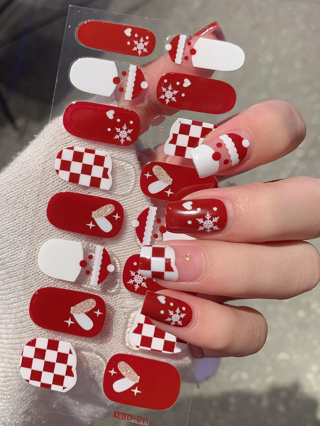 Christmas Nail Stickers Set - Holiday Checkerboard Star Candy Designs for Manicure