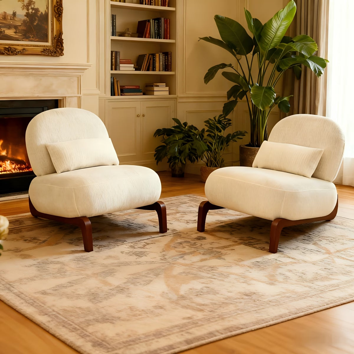Cozy White Accent Chair with Solid Wood Legs - Set of 2