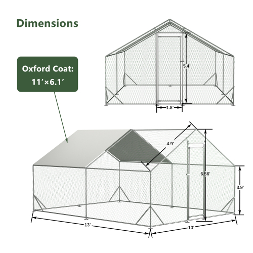 Large Metal Chicken Coop with Walk-In Run, PVC Coated Wire Mesh, Waterproof Cover