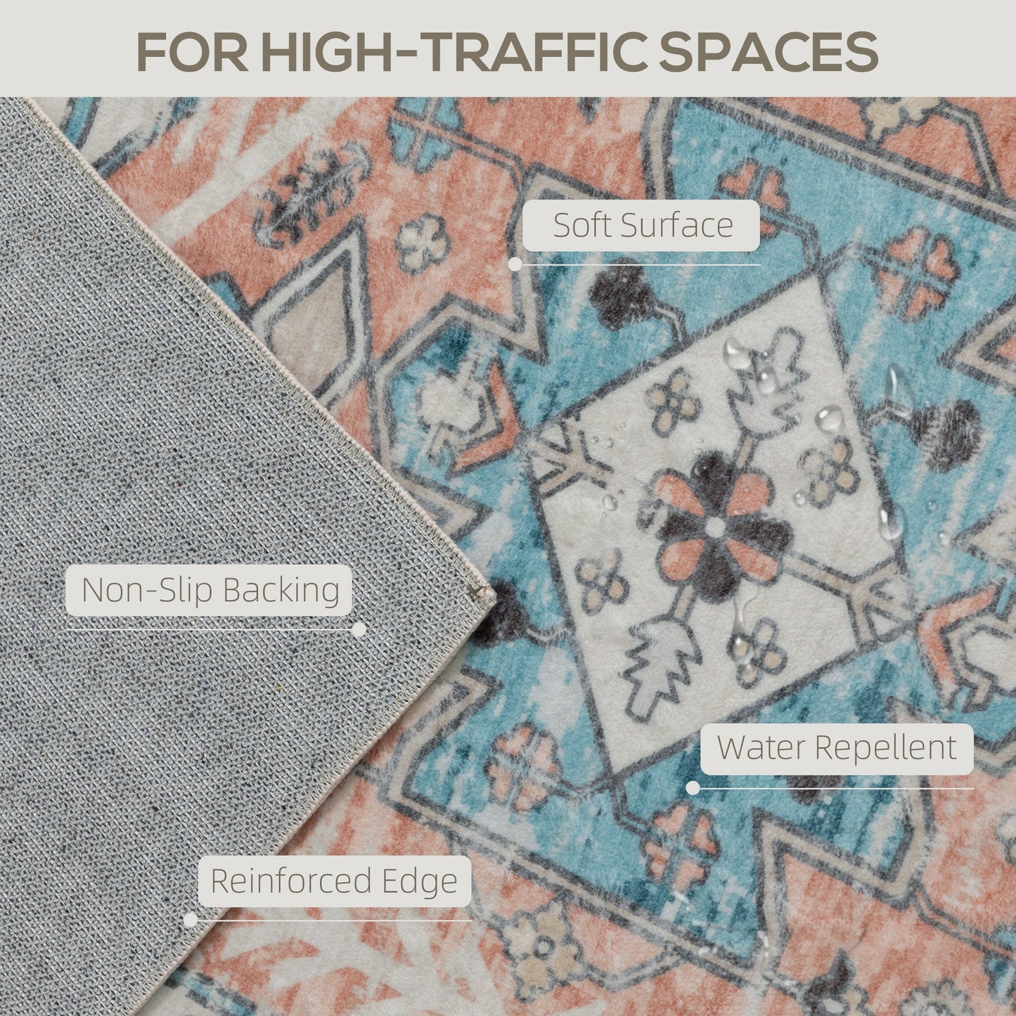 Vintage Machine Washable Area Rug - Brown & Blue, 4x6 ft
