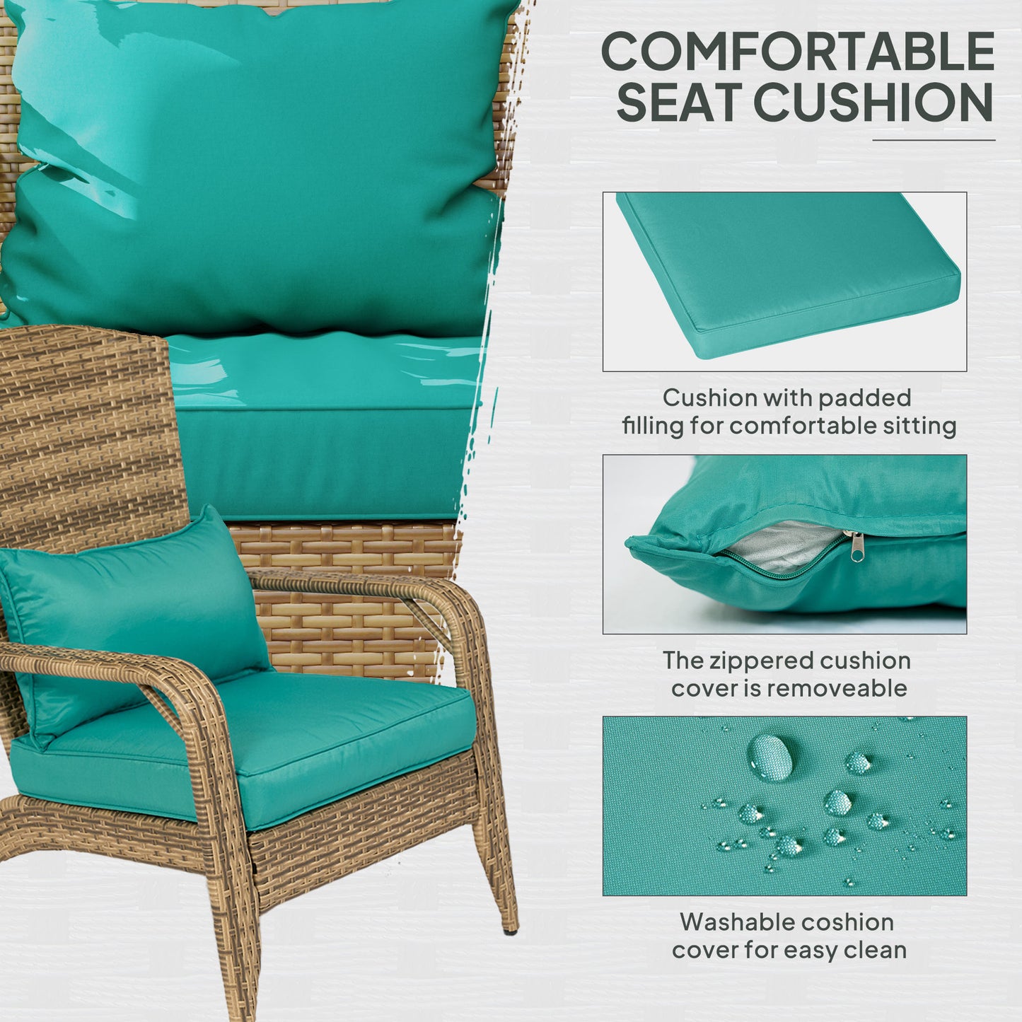 Adirondack Patio Chair with Rattan Wicker & Soft Cushions - Sky Blue