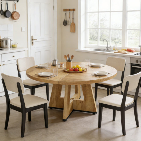 Round Dining Table - Rustic Wooden Design, 47-Inch Top
